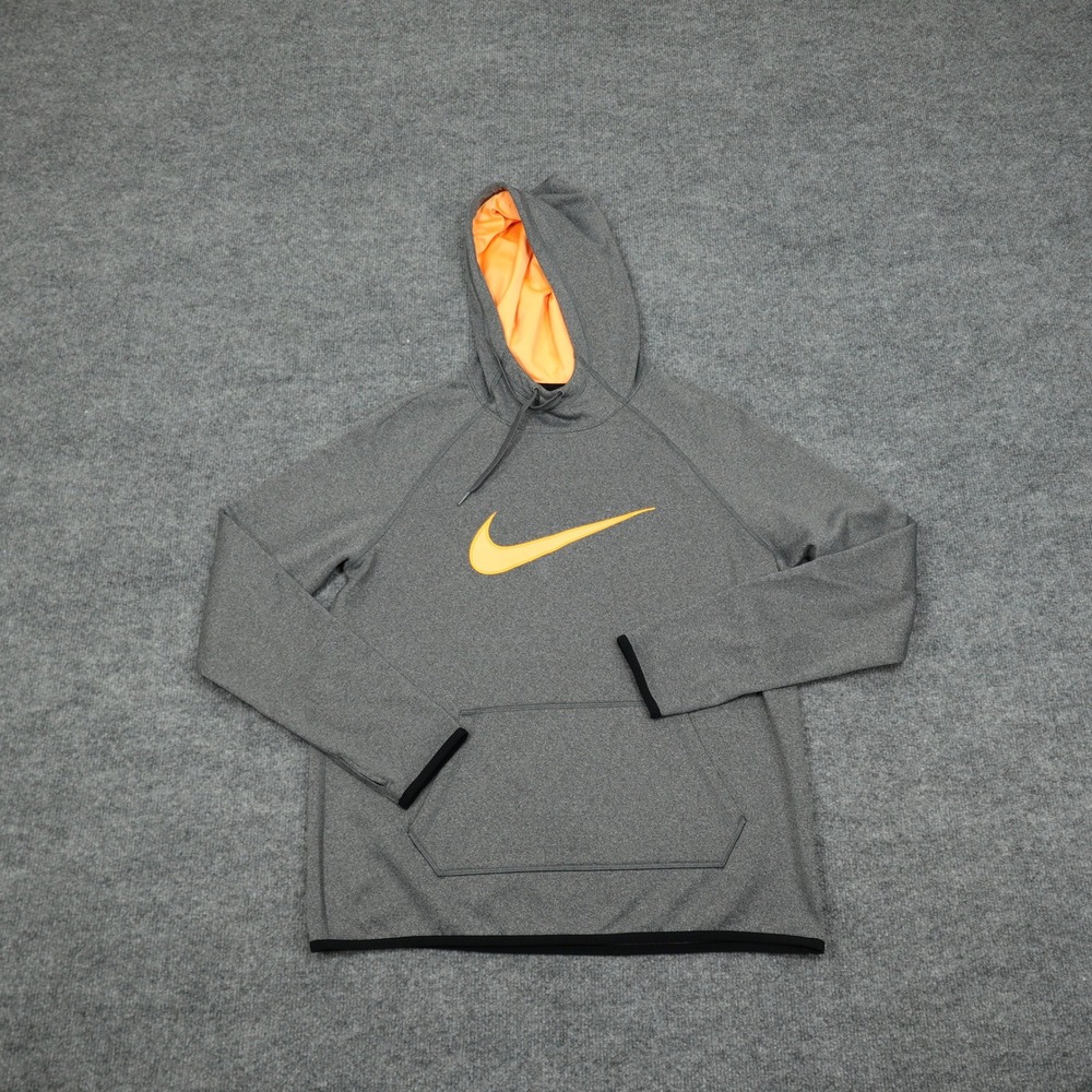 Nike Hoodie Womens Medium Grey Orange Dri-FIT Pullover Training 803443-013